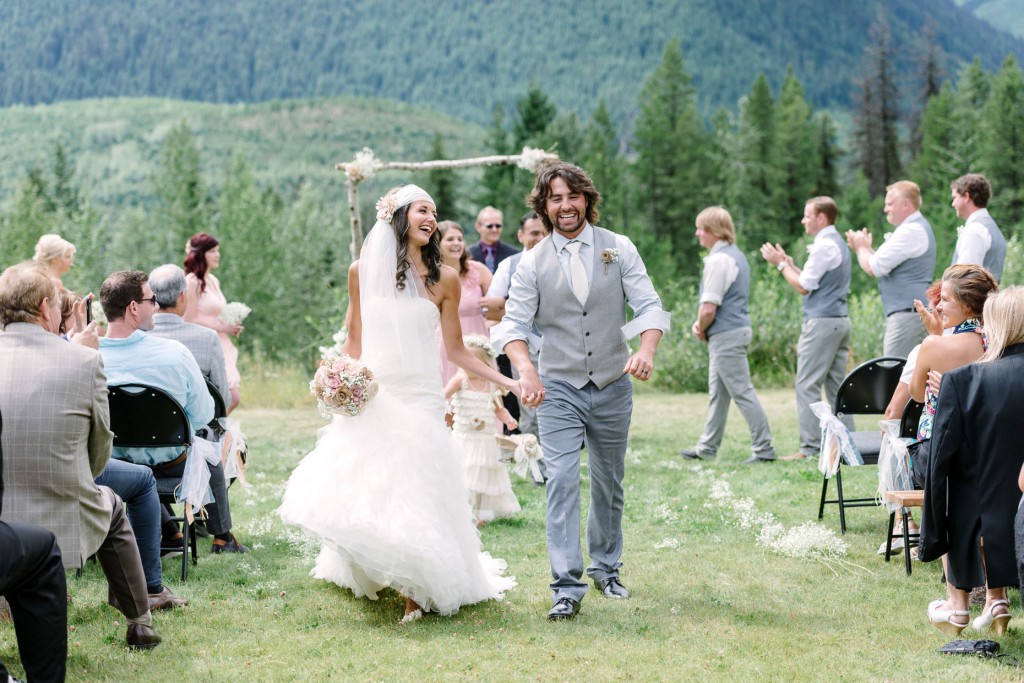Outdoor ceremony at Heather Mountain Lodge wedding Golden BC