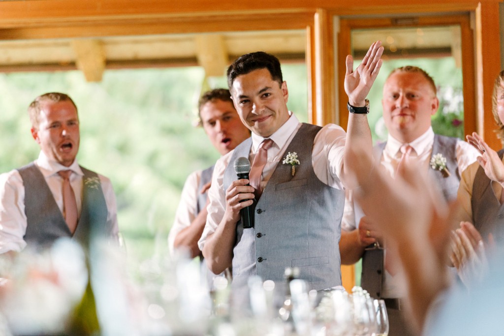 Speeches photos at heather mountain lodge Golden BC wedding