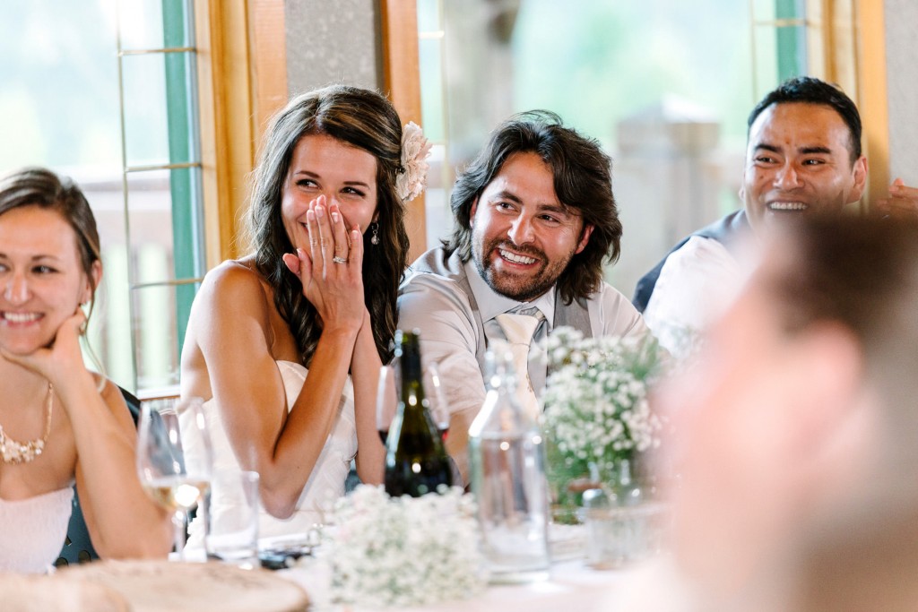 Bride reacts to fun speech Golden BC wedding photos