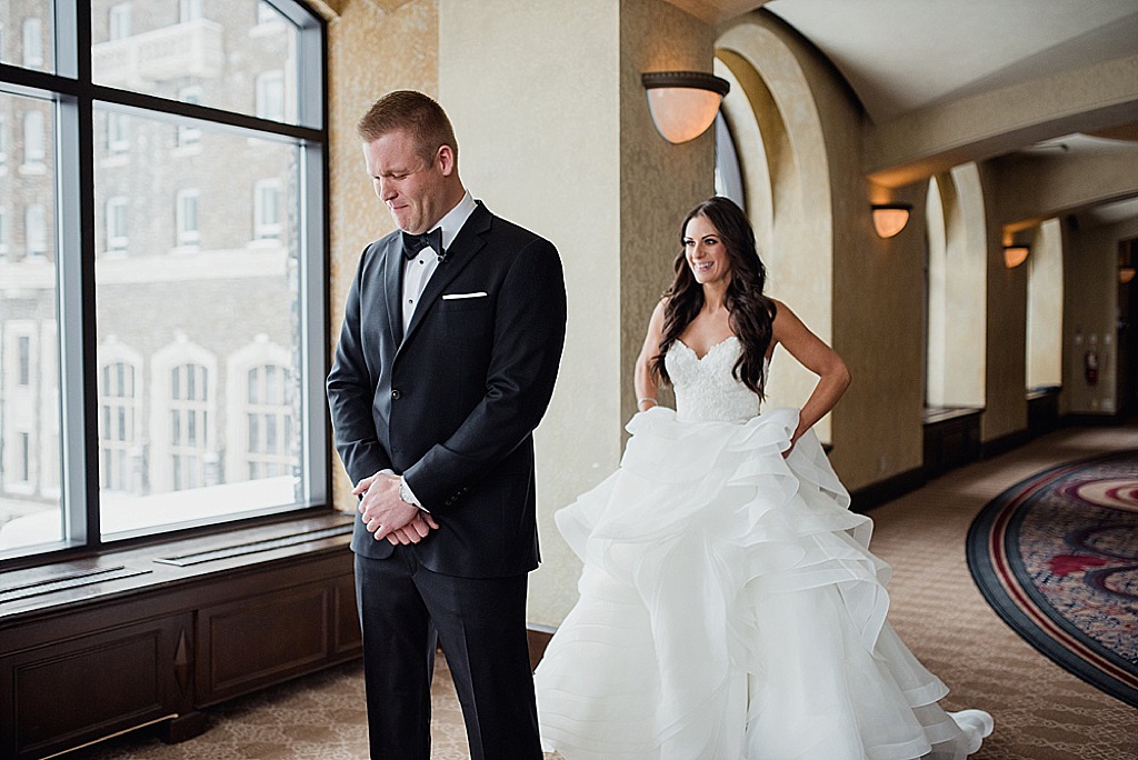 Fairmont Banff Wedding Bride and Groom exciting First Look