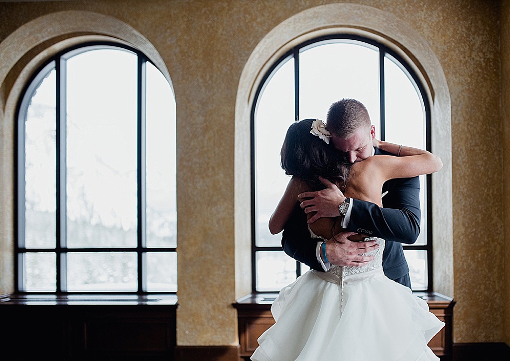 Fairmont Banff Wedding Bride and groom emotional First Look