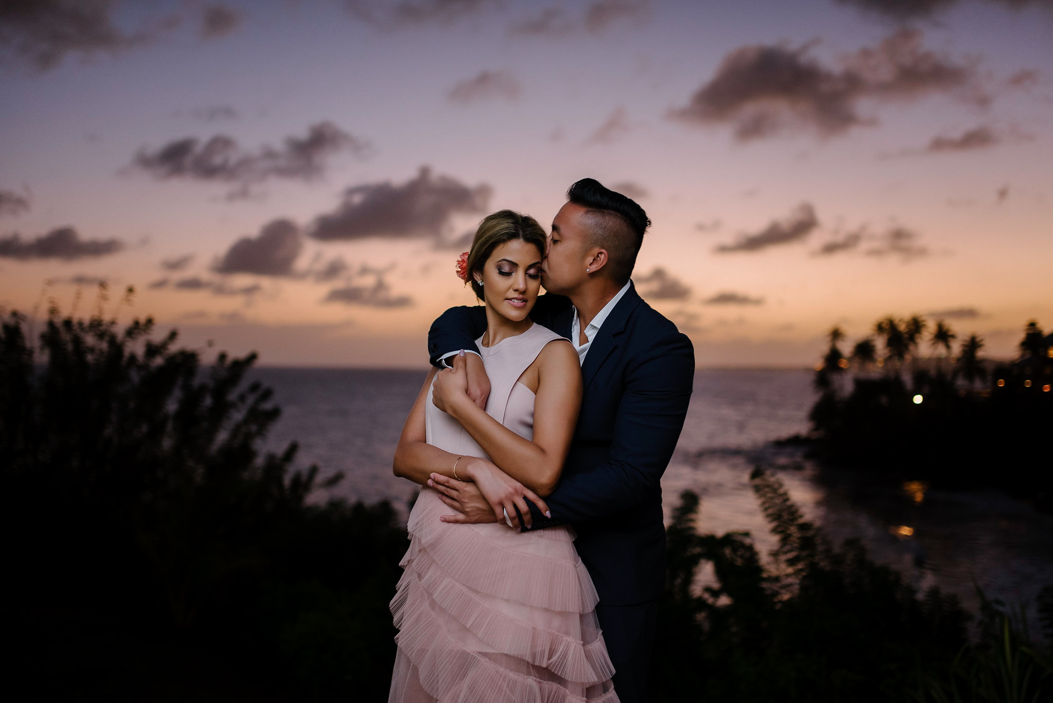 Couple at sunset in Trinidad and Tobago for their engagement photos